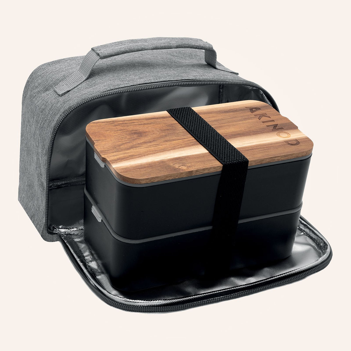 Bento + Lunch bag 11:58, Schwarz / Grau meliert